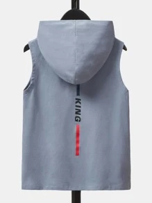 SHEIN Tanks Bé Trai Lá thư Giải trí - Màu xanh bụi bặm - Xem 1