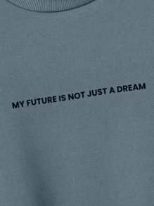 EASEVO Men Plus Slogan Graphic Mock Neck Sweatshirt - Dusty Blue - View 4