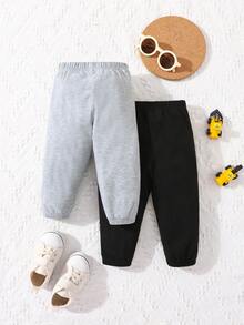 Baby 2pcs Letter Patched Detail Joggers - Multicolor - View 2