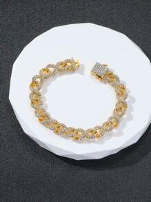 Hombres Pulsera con diseño de diamante de imitación - Amarillo Oro - Ver 1
