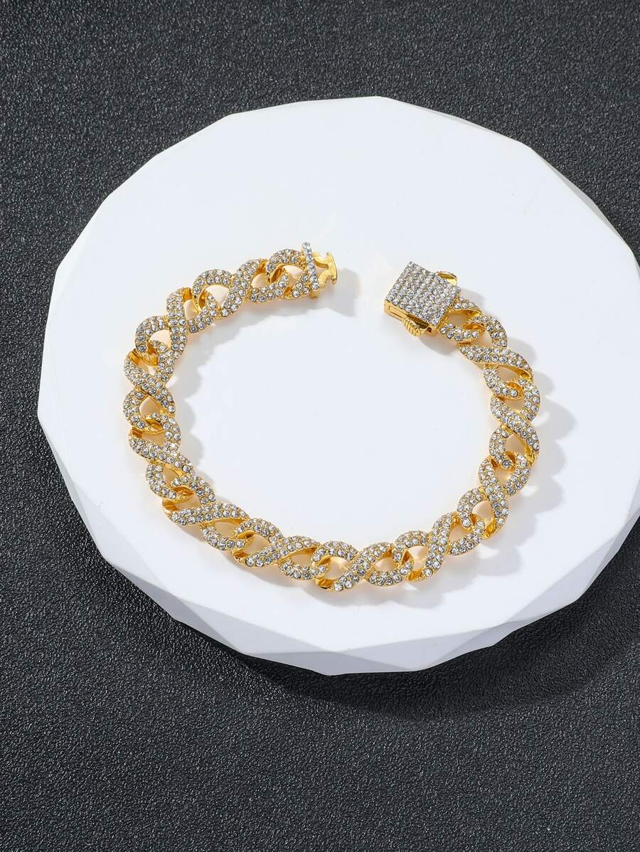Hombres Pulsera con diseño de diamante de imitación - Amarillo Oro - Ver 1