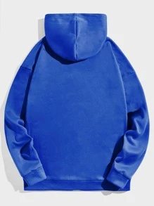 GENTILAND Men Slogan Graphic Drop Shoulder Thermal Hoodie - Blue - View 2