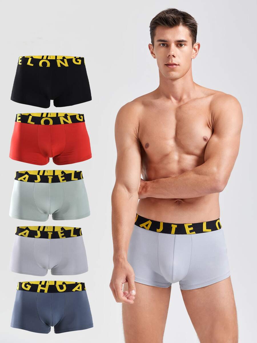 Men 5pcs Letter Graphic Boxer Brief - Multicolor - View 1