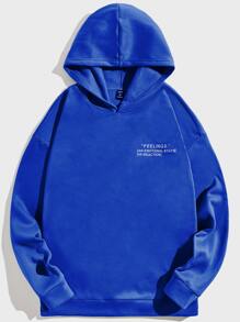 GENTILAND Men Slogan Graphic Drop Shoulder Thermal Hoodie - Blue - View 4