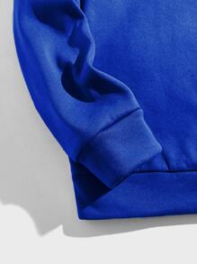 GENTILAND Men Slogan Graphic Drop Shoulder Thermal Hoodie - Blue - View 5