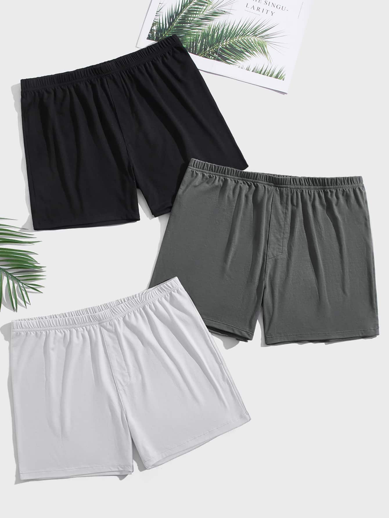 Men 3pcs Solid Elastic Waist Boxer Brief - Multicolor - View 1