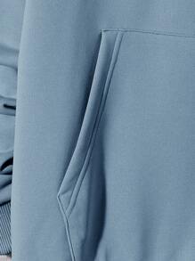 Manfinity RebelGame Men Slogan Graphic Kangaroo Pocket Drawstring Hoodie - Dusty Blue - View 3