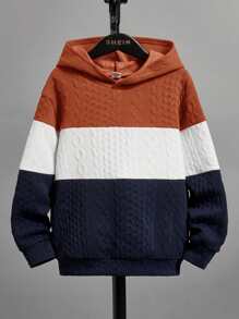 SHEIN 色塊下垂肩帽衫，長袖休閒上衣，適合青少年男孩，適用於秋季/冬季 - 彩色 - 查看 1