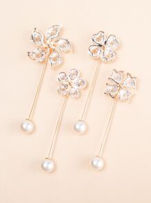 1set/4pcs Women's Simple Faux Pearl & Rhinestone Decor Round Ball Shaped Banquet Brooch