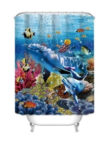 海豚圖案浴簾 - 彩色 - 查看 2