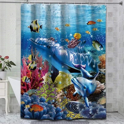 海豚图案浴帘浴室装饰