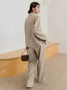 DAZY Cổ áo Áo vest & Xếp nếp Quần được thiết kế riêng - Màu be - Xem 2