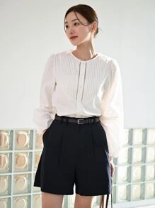 DAZY Solid Pleated Detail Button Front Blouse - White - View 6
