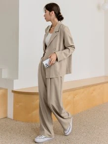 DAZY Cổ áo Áo vest & Xếp nếp Quần được thiết kế riêng - Màu be - Xem 3