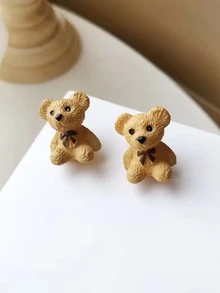 Cartoon Bear Stud Earrings - Beige - View 1
