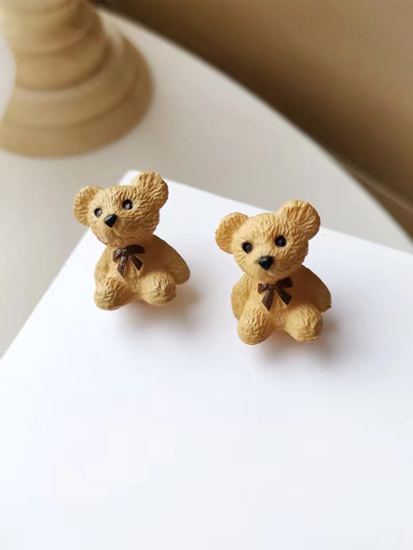 Cartoon Bear Stud Earrings - Beige - View 1