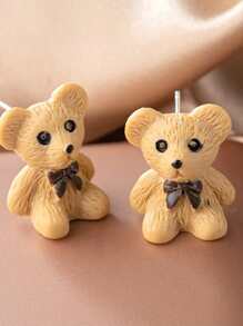 Cartoon Bear Stud Earrings - Beige - View 2