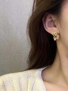 Cartoon Bear Stud Earrings - Beige - View 4