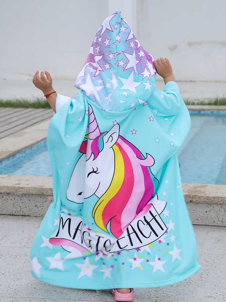 1pc Star & Unicorn Pattern Hooded Kids Bath Towel