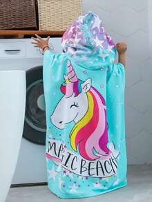 1pc Star & Unicorn Pattern Hooded Kids Bath Towel