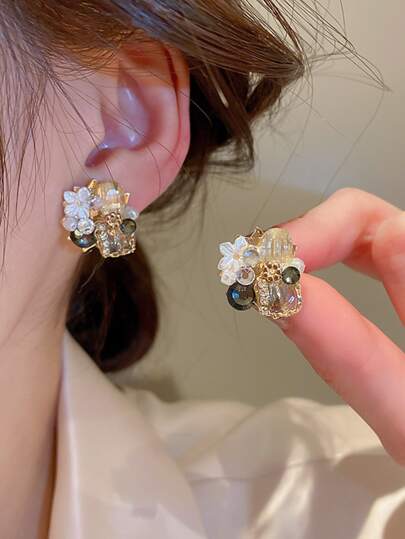 Andkiss 水钻和花朵装饰耳钉 情人节、妈妈、母亲、母亲节、礼物