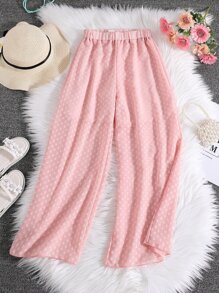Girls Swiss Dot Wide Leg Trousers - Pink - View 1