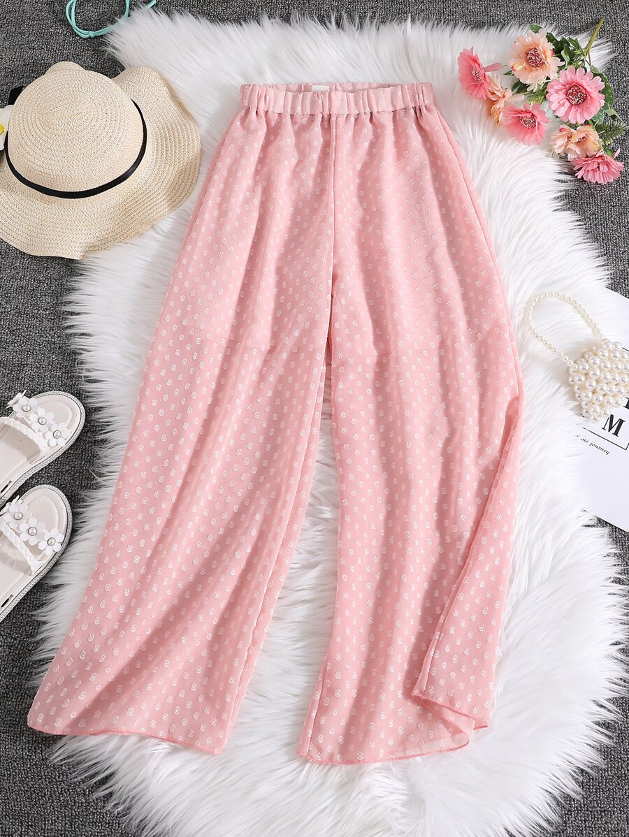 Girls Swiss Dot Wide Leg Trousers - Pink - View 1