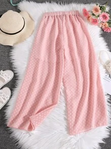 Girls Swiss Dot Wide Leg Trousers - Pink - View 2