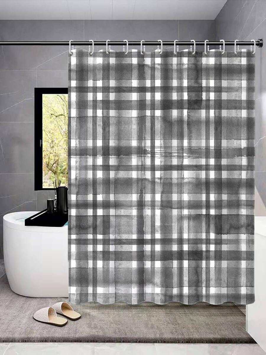 Cortina de ducha con patrón de cuadros - Multicolor - Ver 1