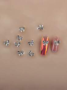 10Pcs Fashionable White Diamond Bow Nail Art Decorations Nail Supplies Nails Nail Charms Nail Gems - Silver - View 1