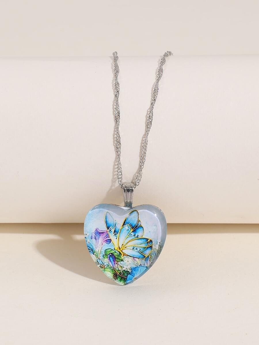 Collar con patrón de mariposa colgante de corazón - Multicolor - Ver 1