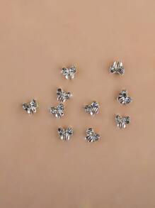 10Pcs Fashionable White Diamond Bow Nail Art Decorations Nail Supplies Nails Nail Charms Nail Gems - Silver - View 2