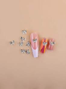 10Pcs Fashionable White Diamond Bow Nail Art Decorations Nail Supplies Nails Nail Charms Nail Gems - Silver - View 3
