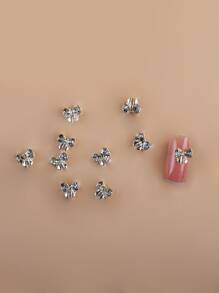 10Pcs Fashionable White Diamond Bow Nail Art Decorations Nail Supplies Nails Nail Charms Nail Gems - Silver - View 4