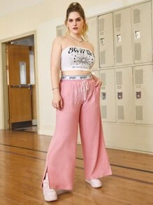 SHEIN Qutie Plus Letter Graphic Drawstring Waist Joggers - Dusty Pink - View 2