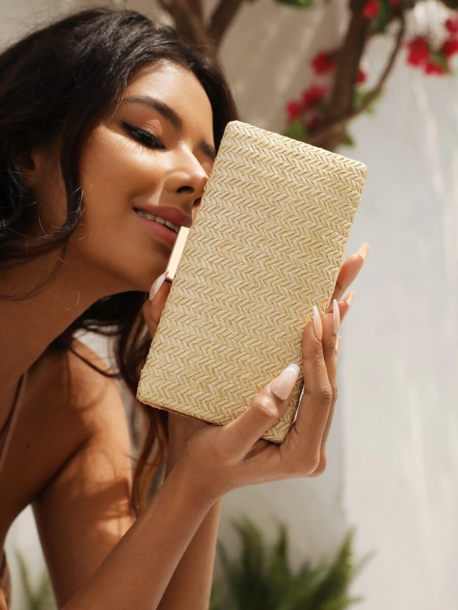 SHEIN VCAY Minimalist Straw Bag - Beige - View 1