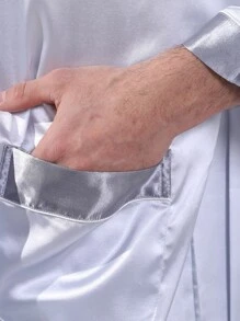 Hombres Bata de dormir de cuello esmoquin con doble bolsillos con cinturón - Gris - Ver 3