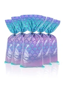 50 pçs/conjunto bolsa de presente PP, estampa de escama de peixe lembrancinha para festa - Multicolorido - Ver 1