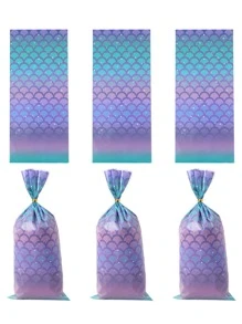 50 pçs/conjunto bolsa de presente PP, estampa de escama de peixe lembrancinha para festa - Multicolorido - Ver 2