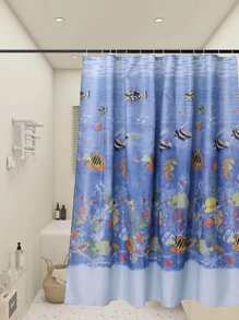 1pc Tropical Fish Pattern Shower Curtain