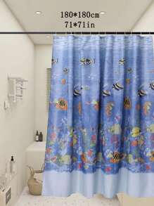 1pc Tropical Fish Pattern Shower Curtain