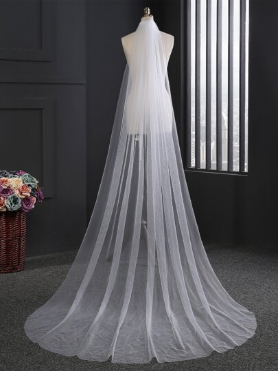1pc Solid Bridal Veil Long Veil For Wedding Dress White,Wedding Dress For Bride Fall Clothes For Women