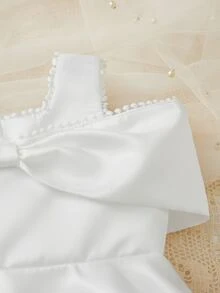 SHEIN Glamorique Kids Bebé Vestido de fiesta con lazo delantero ribete con encaje - Blanco - Ver 5