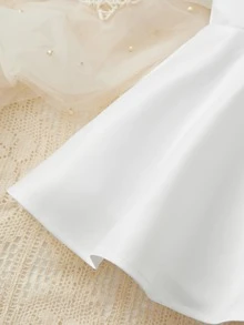 SHEIN Glamorique Kids Bebé Vestido de fiesta con lazo delantero ribete con encaje - Blanco - Ver 6