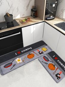 1 pieza Alfombra para cocina calabaza & con estampado de slogan - Multicolor - Ver 1