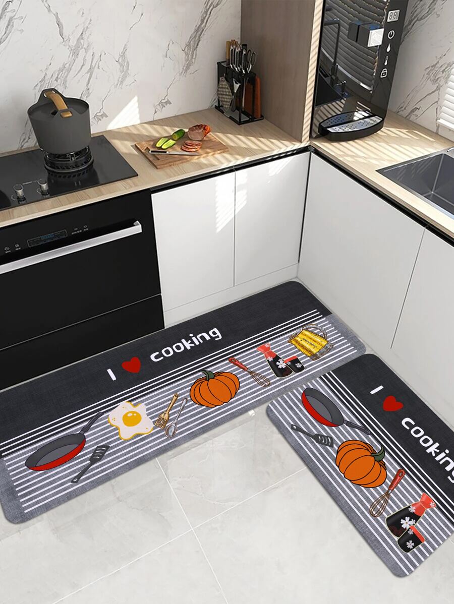 1 pieza Alfombra para cocina calabaza & con estampado de slogan - Multicolor - Ver 1