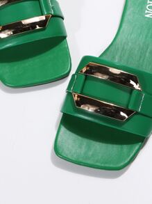 Size 35-43 Oversized Summer New Outdoor Fashion Casual Metal Buckle Strap Ladies' Slippers, Purple Soft Bottom Beach Sandals, Comfortable Flat Sandals For Dresses - Green - View 6