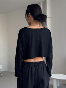 DAZY Letter Patched Drop Shoulder Crop Tee - Black - View 2