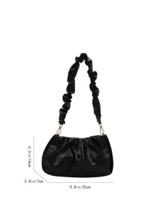 1 件女童 PU 褶皱云纯色多功能单肩包适合所有季节、户外、散步和用餐 - 黑色 - 查看 3