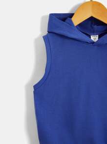 SHEIN Chàng trai trẻ Chất rắn áo có mũ Áo ba lỗ & Quần short - Màu xanh lam - Xem 3